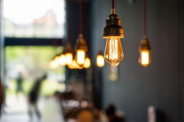 Lighted Bulbs in Restaurant