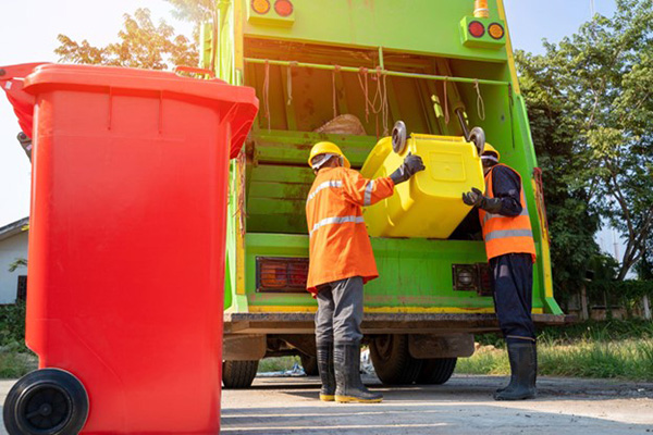 Garbage Truck Two Men Dump Waste and Trash