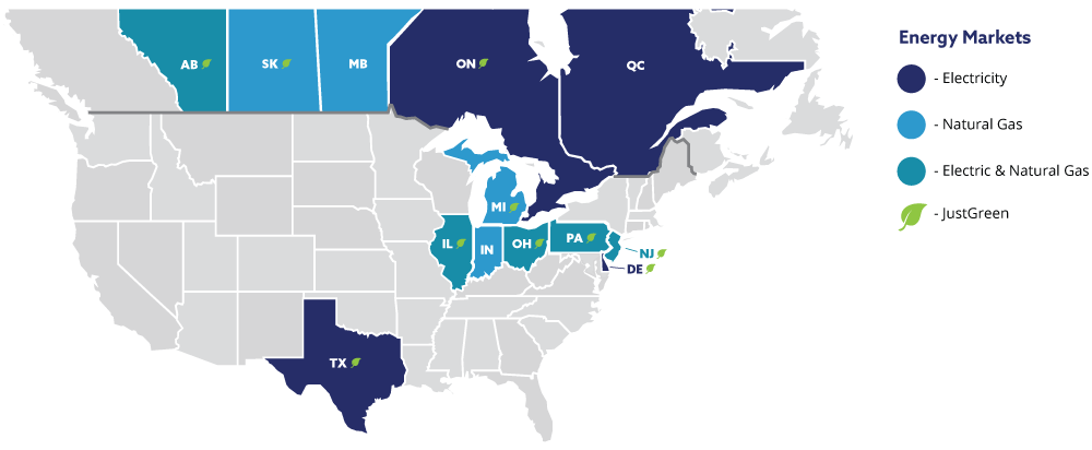 Just Energy Service Areas Map